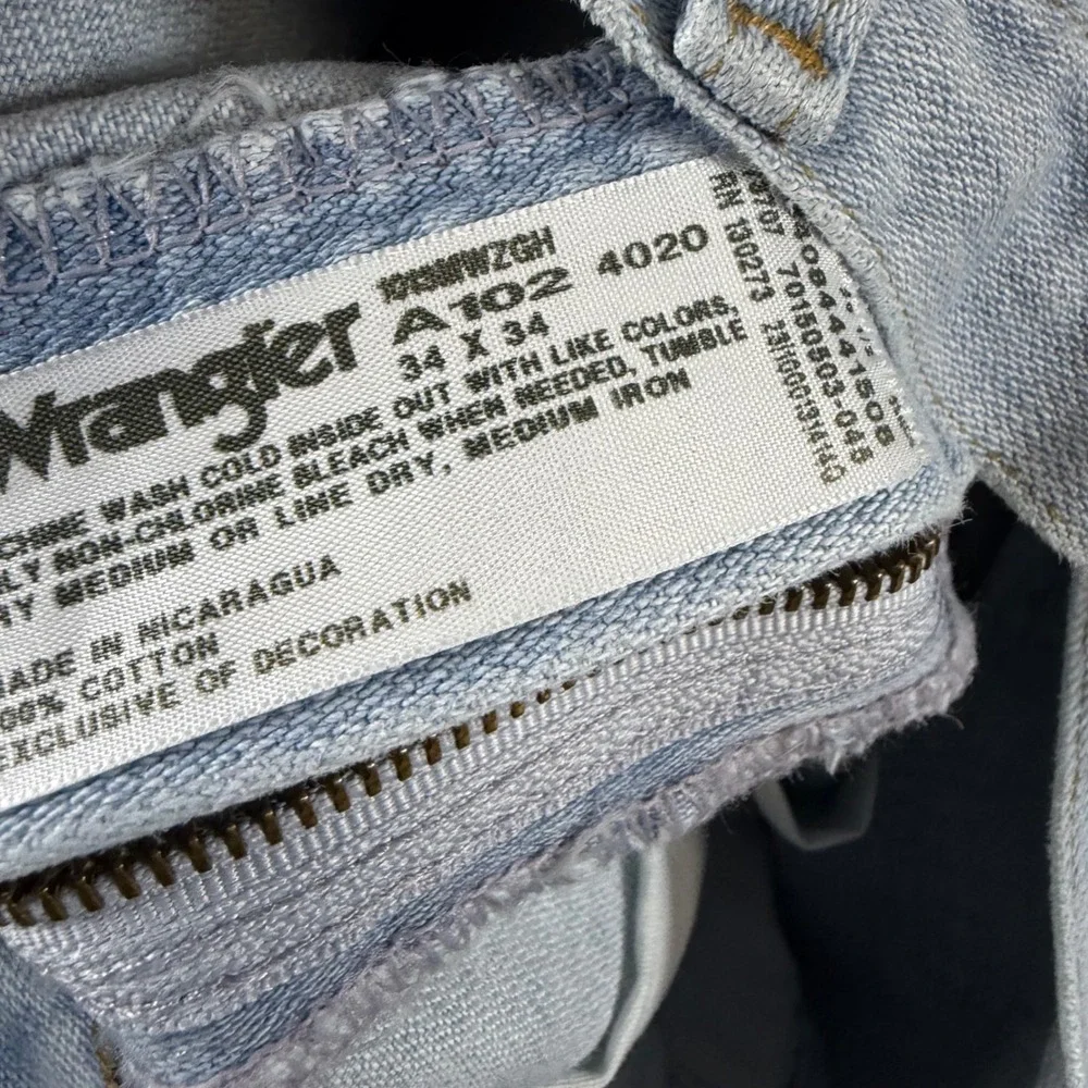 Wrangler Cowboy Cut 13MWZGH Light Wash Jeans Mens 34x34 Straight Leg Blue Denim